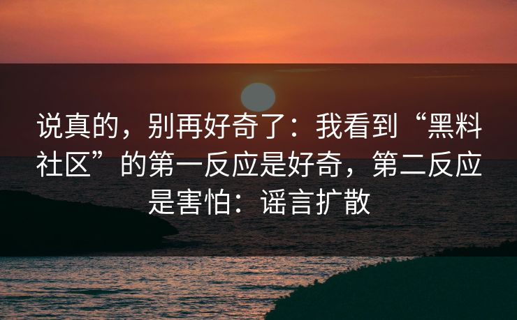 说真的，别再好奇了：我看到“黑料社区”的第一反应是好奇，第二反应是害怕：谣言扩散